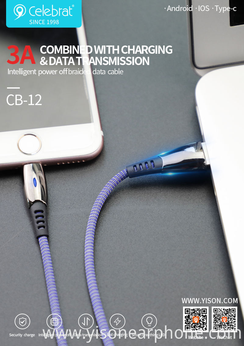 Factory Wholesale CB-12T Manufacture PVC+TPE Jacket Fast Charging Type C USB Cable for Samsung for for Huawei